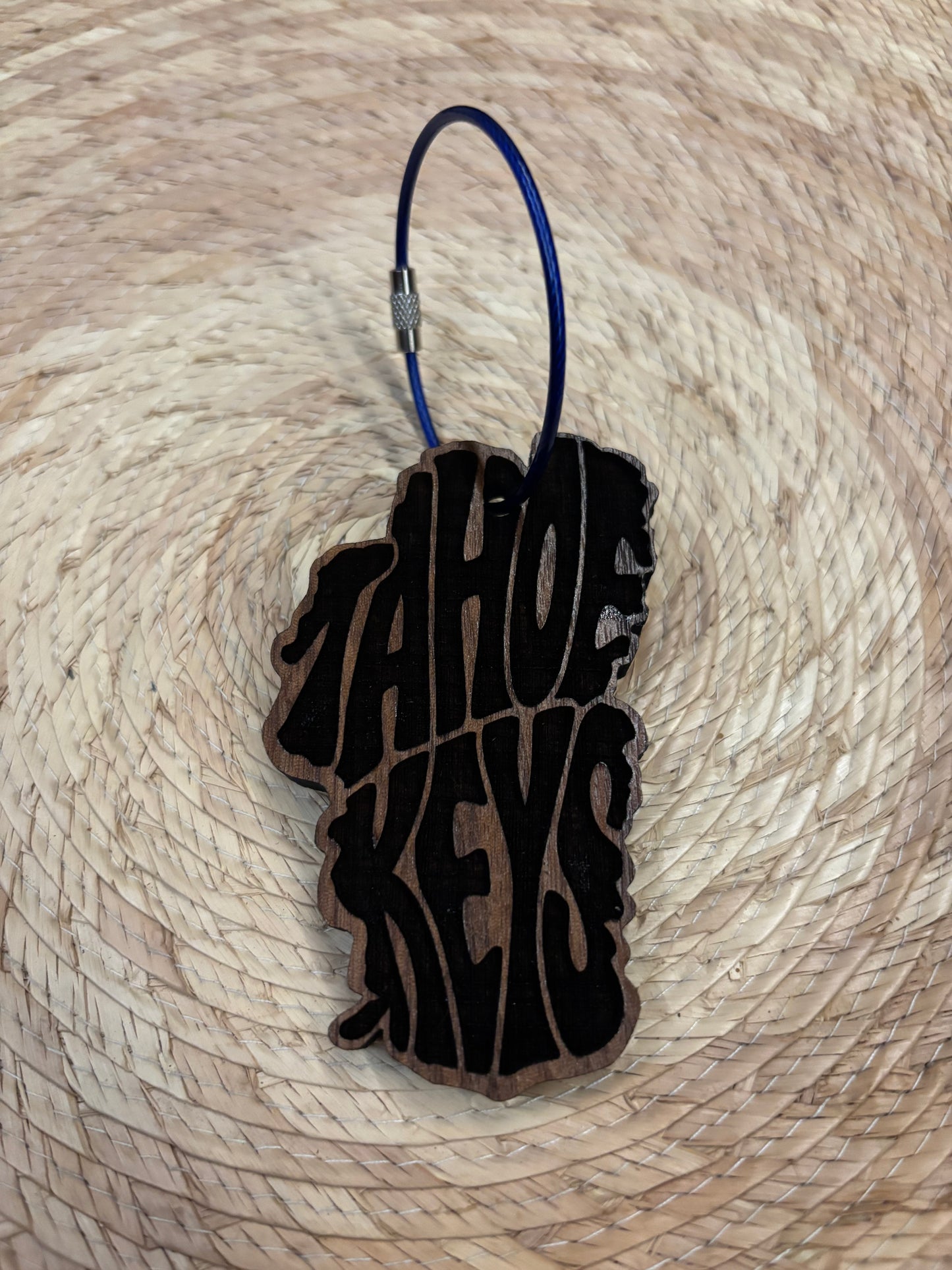 Lake Tahoe Key Chain - Tahoe Keys - Laser engraved Word Art in Walnut