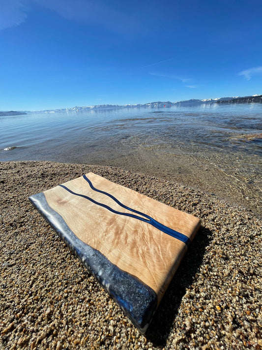Curly Maple & Blue Epoxy Resin Charcuterie Board