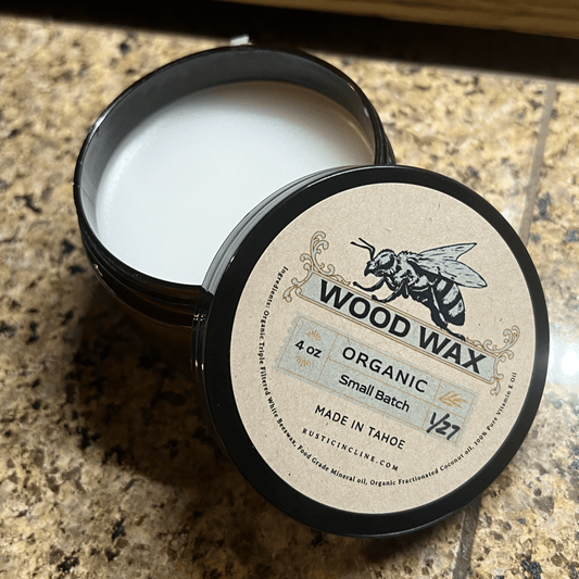 Good Wood Wax by Rustic Incline — small-batch beeswax, coconut oil and mineral oil wood conditioner handcrafted in Lake Tahoe