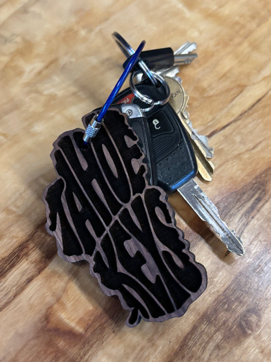 Lake Tahoe Key Chain - Tahoe Keys - Laser engraved Word Art in Walnut