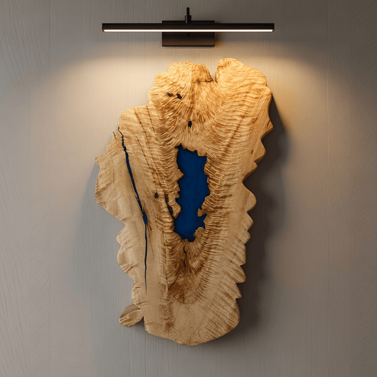 Handcrafted Lake Tahoe Wall Art — Figured Maple with Blue Epoxy Inlay - Rustic Incline