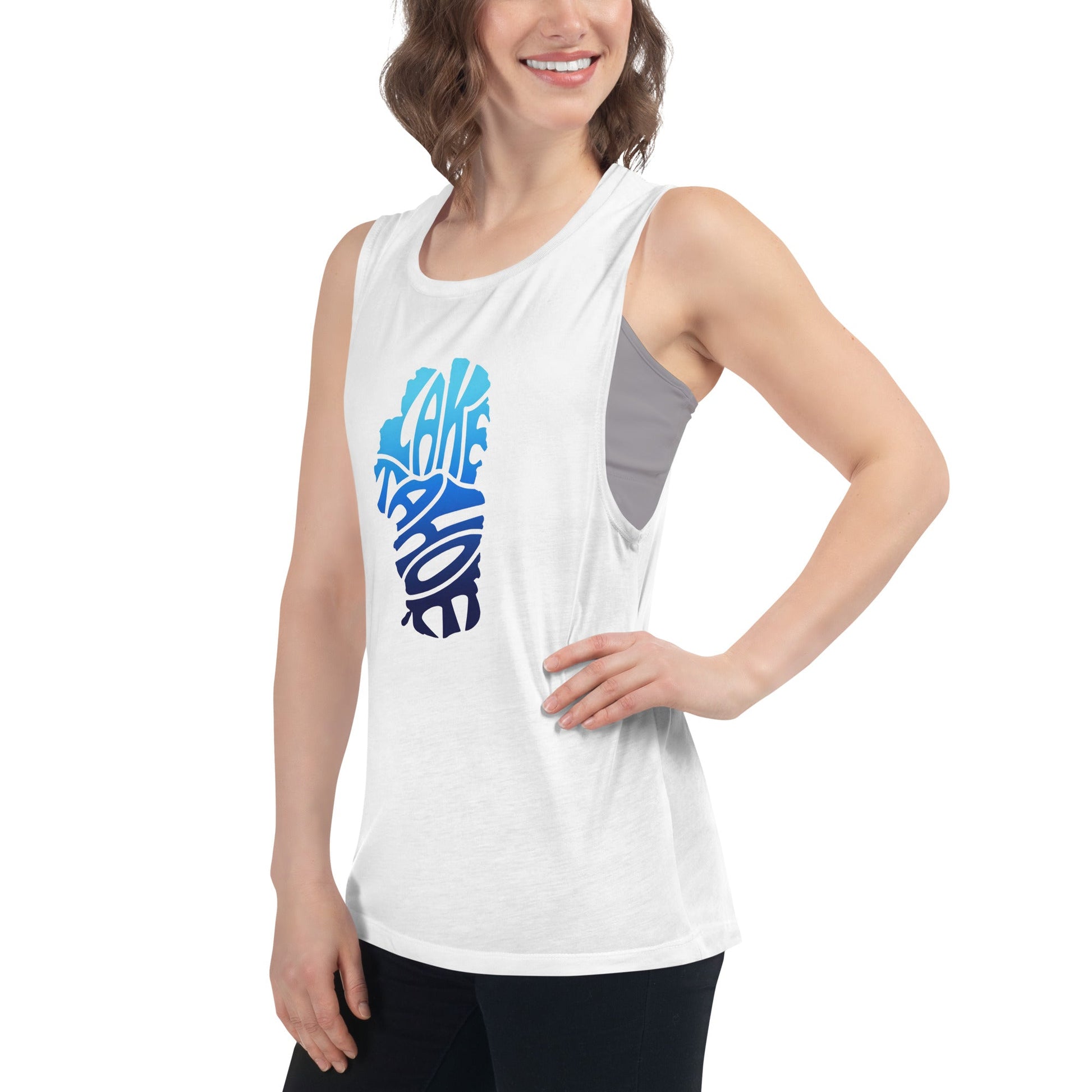 Ladies’ Lake Tahoe Tank Top In Bright Blue Fade - Rustic Incline