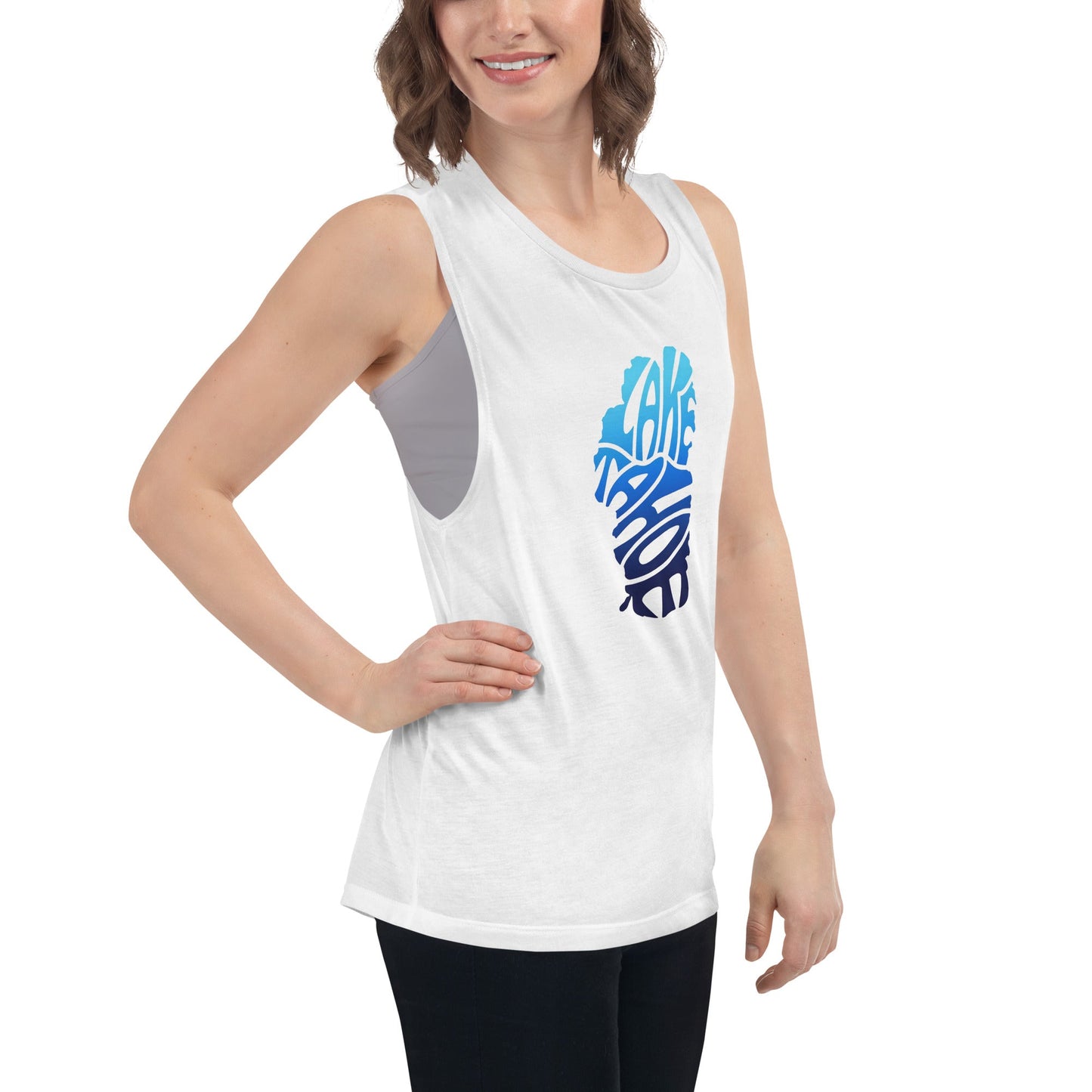 Ladies’ Lake Tahoe Tank Top In Bright Blue Fade - Rustic Incline