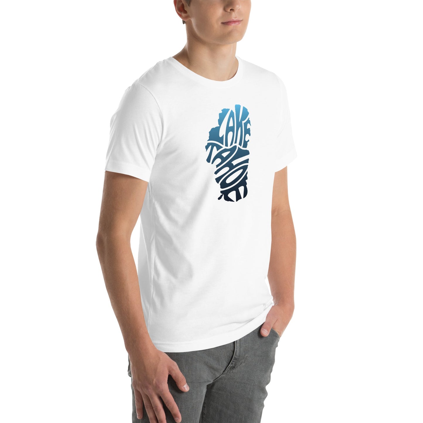 Lake Tahoe T Shirt Words in Teal - Rustic Incline