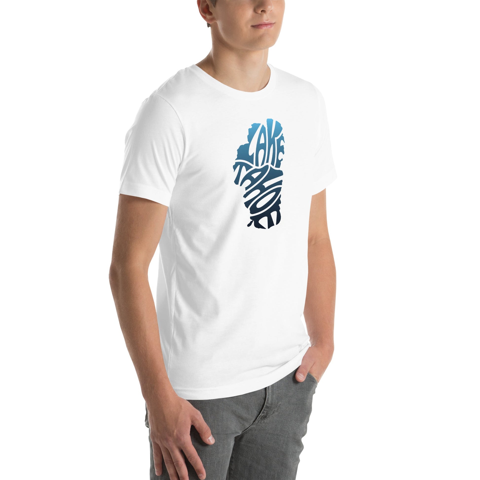 Lake Tahoe T Shirt Words in Teal - Rustic Incline
