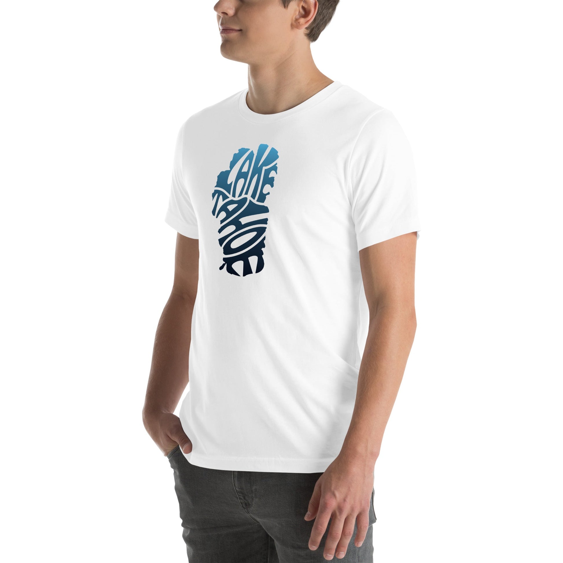 Lake Tahoe T Shirt Words in Teal - Rustic Incline