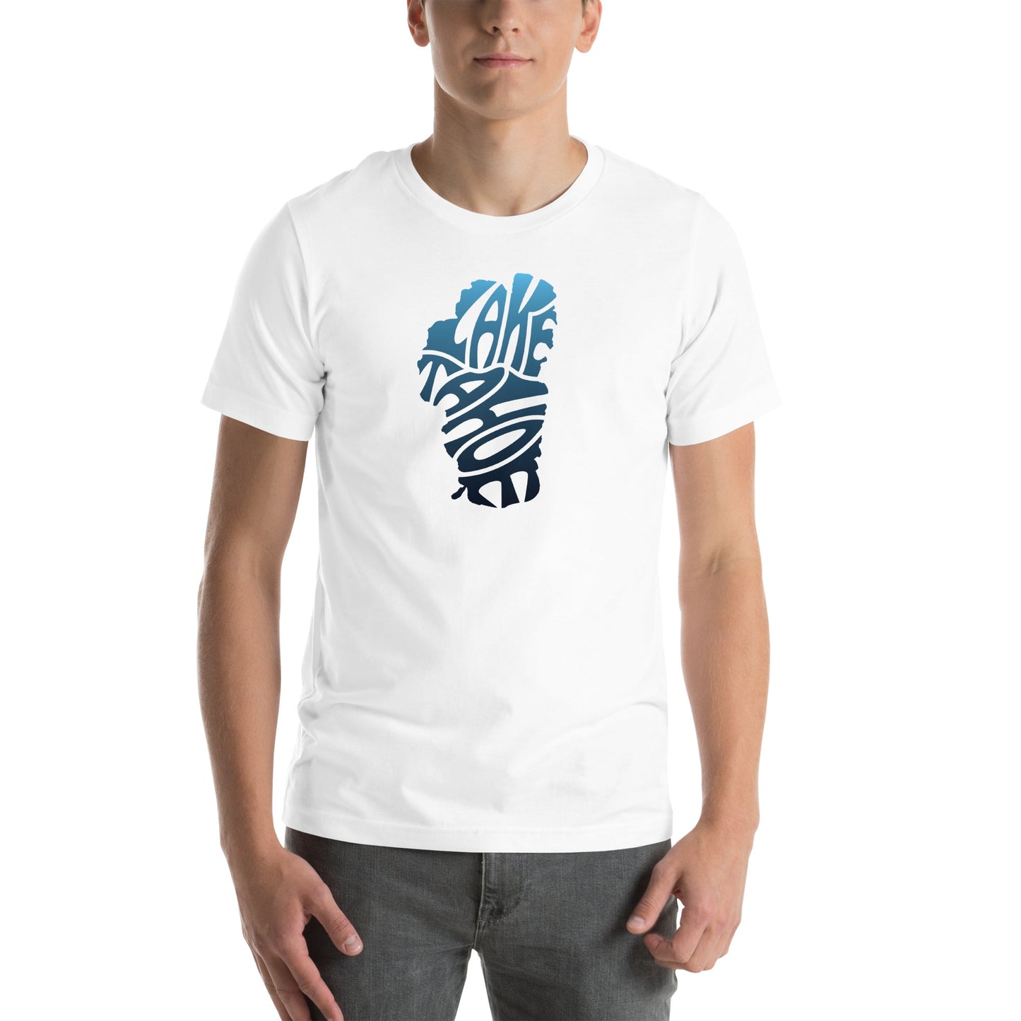 Lake Tahoe T Shirt Words in Teal - Rustic Incline
