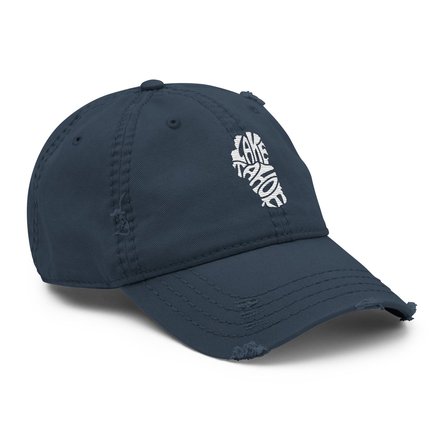 Lake Tahoe Words in White on A distressed Dad Hat - Rustic Incline