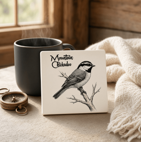 Mountain Chickadee Native Lake Tahoe Bird Coaster - Lake Tahoe Gifts