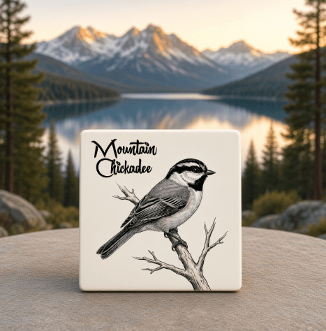 Mountain Chickadee Native Lake Tahoe Bird Coaster - Lake Tahoe Gifts