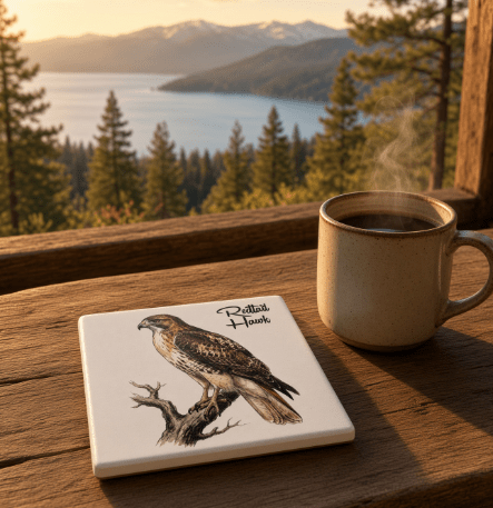 Red Tailed Hawk Native Lake Tahoe Bird Coaster - Lake Tahoe Gifts