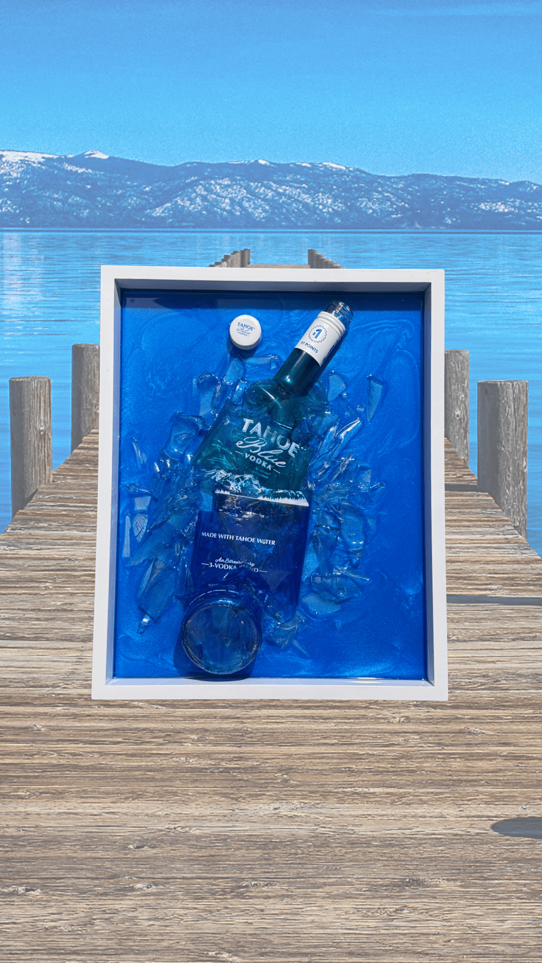 Smashed Tahoe Blue Vodka Bottle Wall Art - Rustic Incline