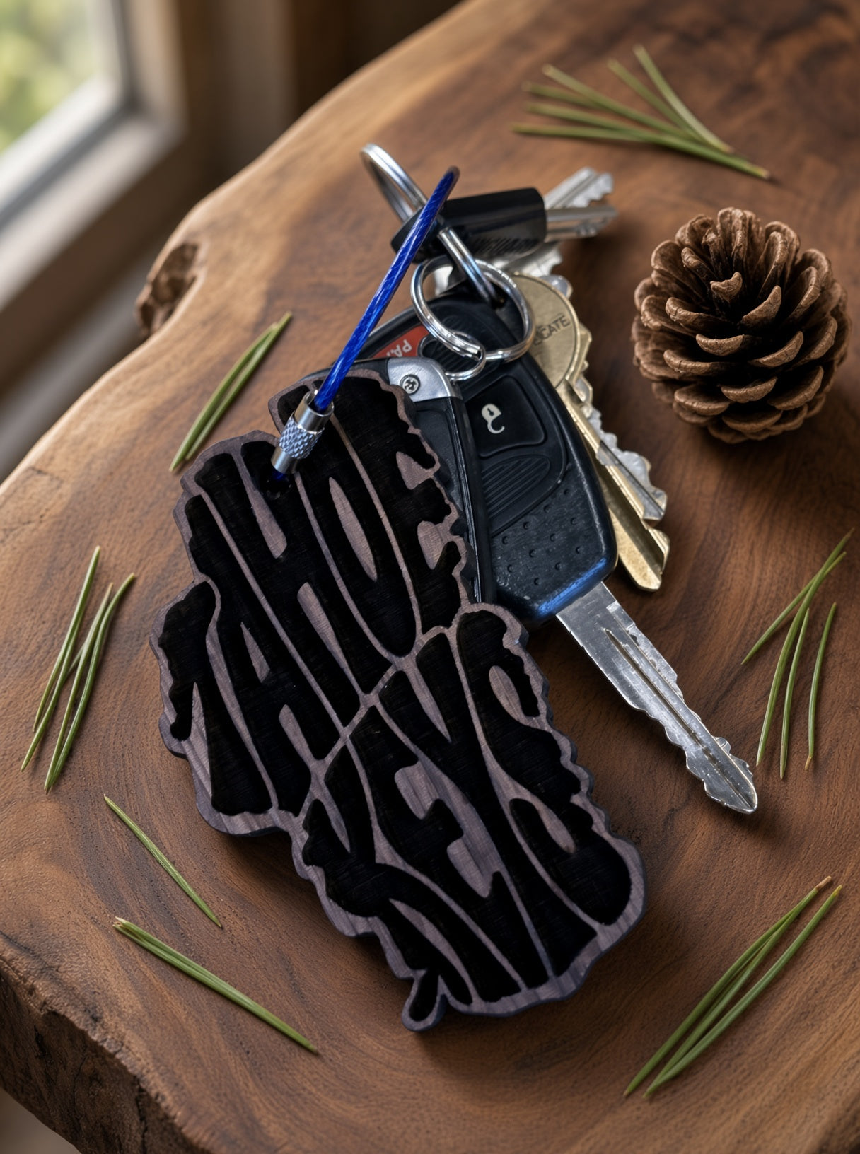Lake Tahoe Key Chain - Tahoe Keys - Laser engraved Word Art in Walnut