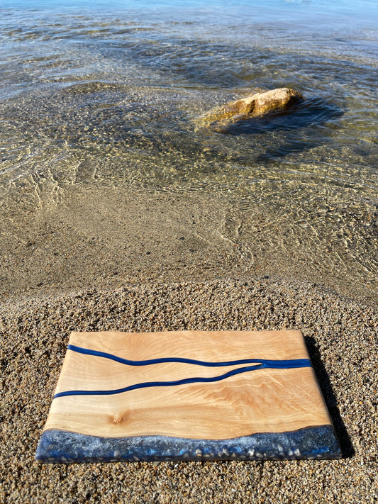 Curly Maple & Blue Epoxy Resin Charcuterie Board
