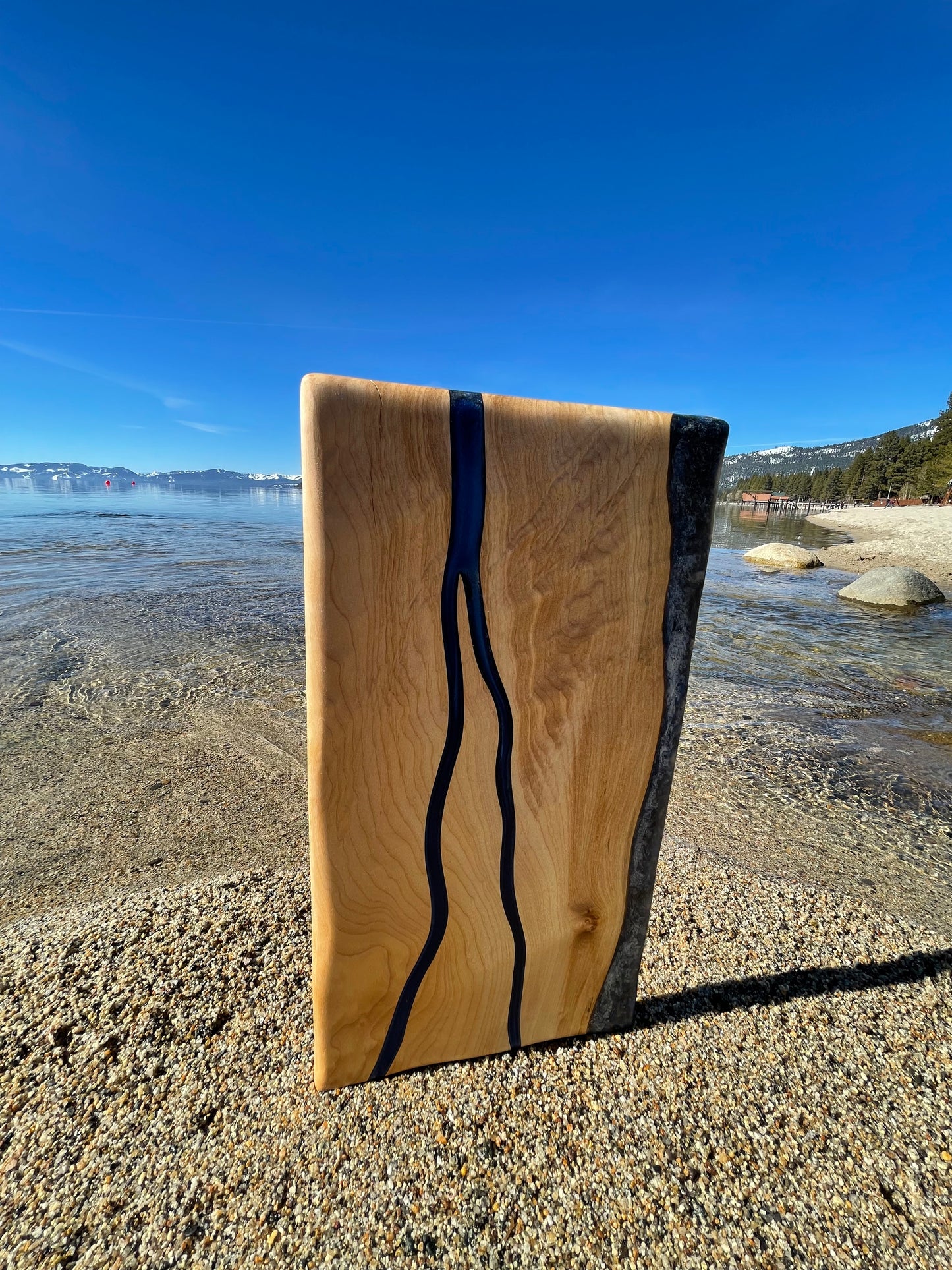 Curly Maple & Blue Epoxy Resin Charcuterie Board
