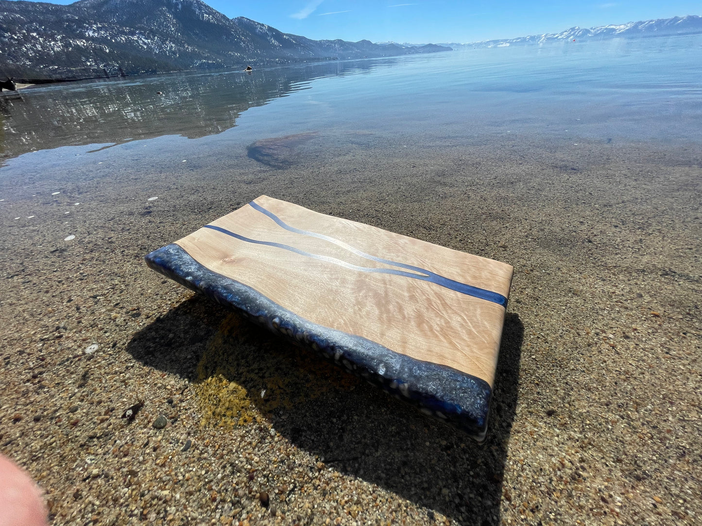 Curly Maple & Blue Epoxy Resin Charcuterie Board