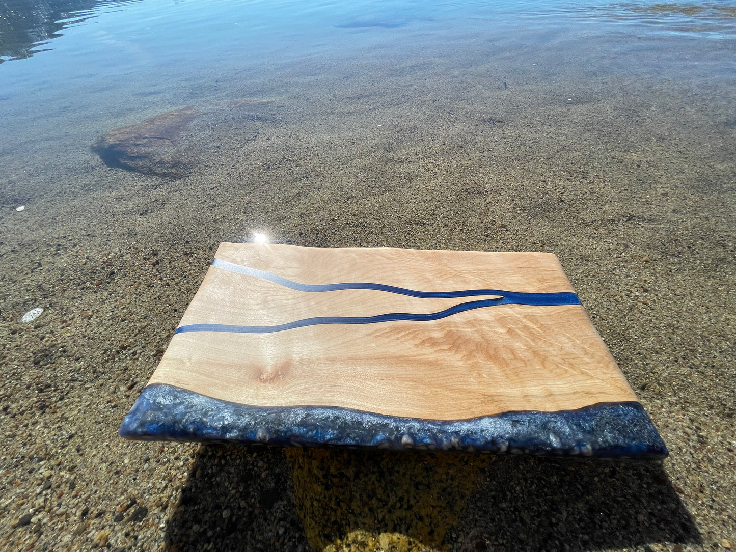 Curly Maple & Blue Epoxy Resin Charcuterie Board