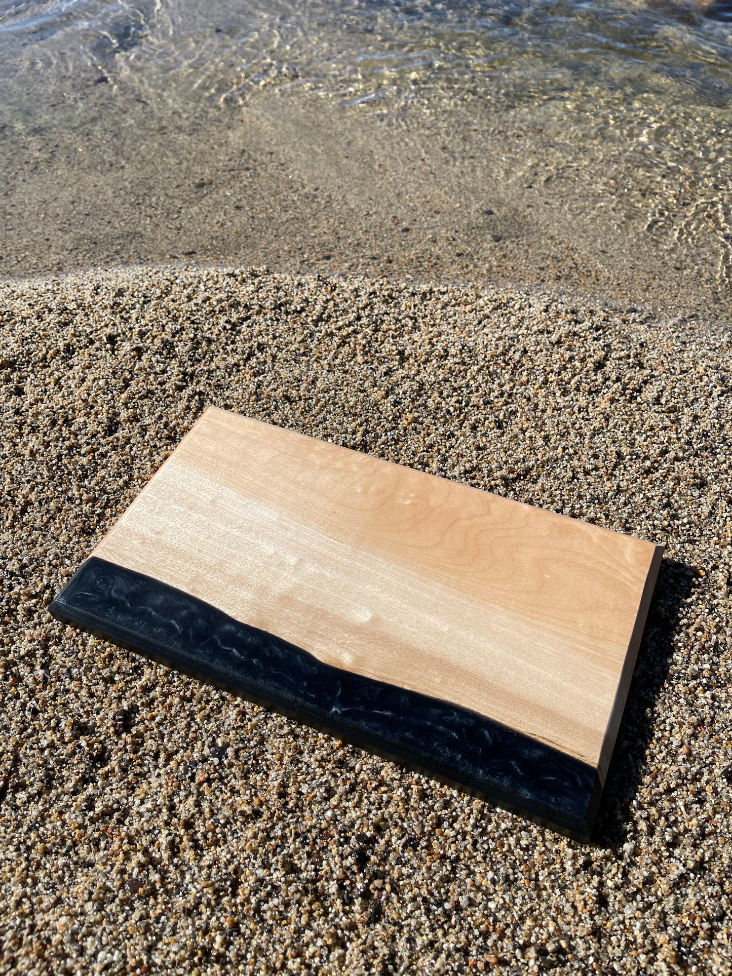 Curly Maple & Black Epoxy Resin Charcuterie Board