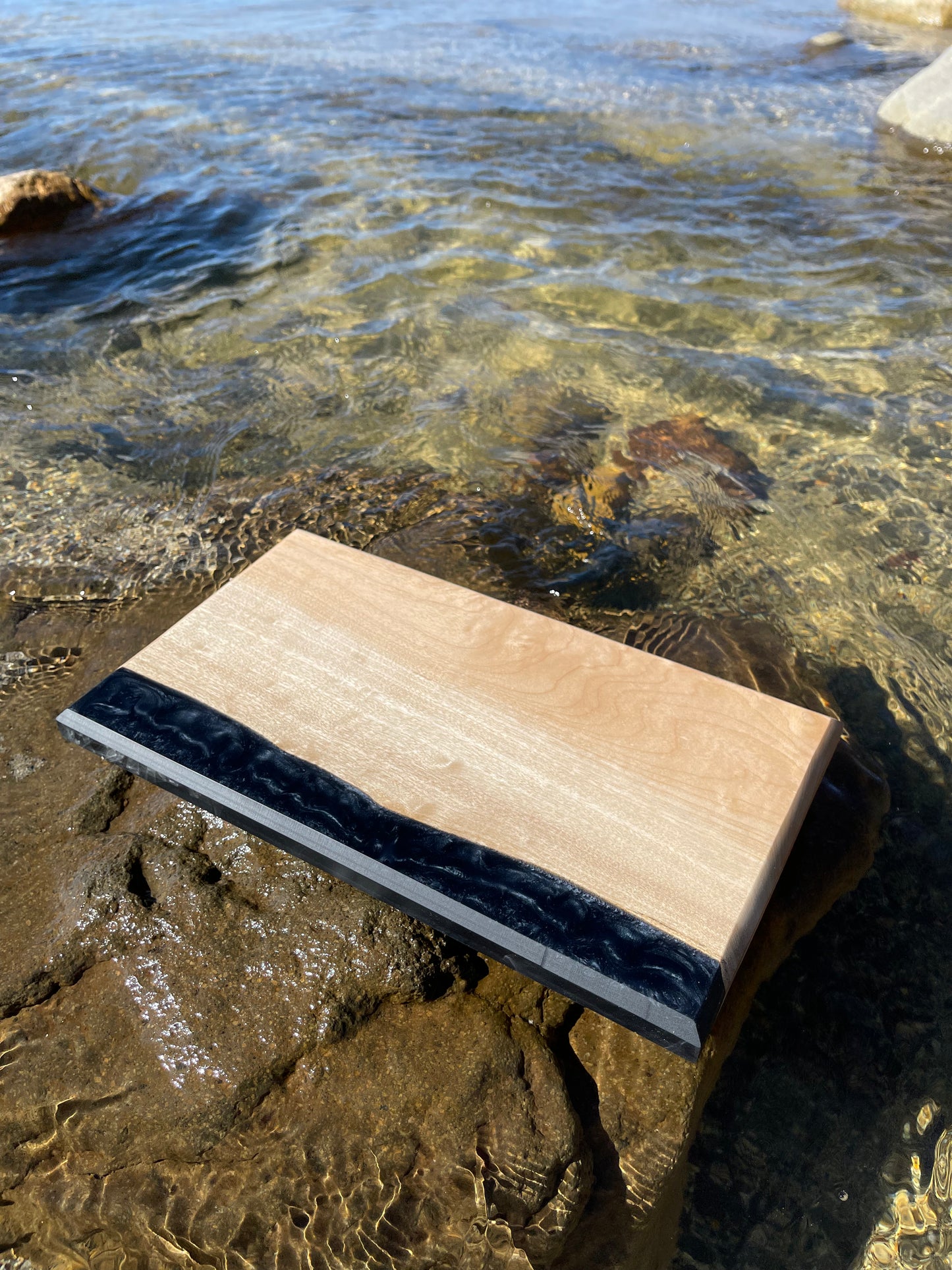 Curly Maple & Black Epoxy Resin Charcuterie Board