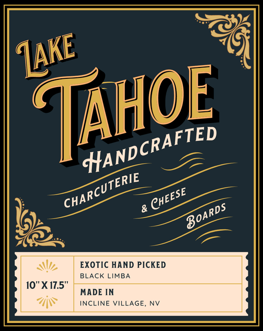 Lake Tahoe Charcuterie Board & Wall Art in Black Limba Wood - Lake Tahoe Gifts