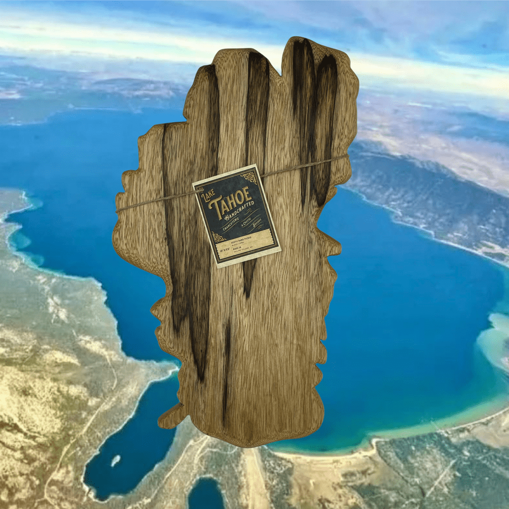 Lake Tahoe Charcuterie Board & Wall Art in Black Limba Wood - Lake Tahoe Gifts
