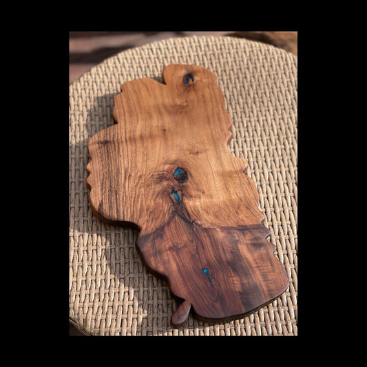 The Original Lake Tahoe Cheese Board In Walnut with Turquoise Acrylic - Lake Tahoe Gifts